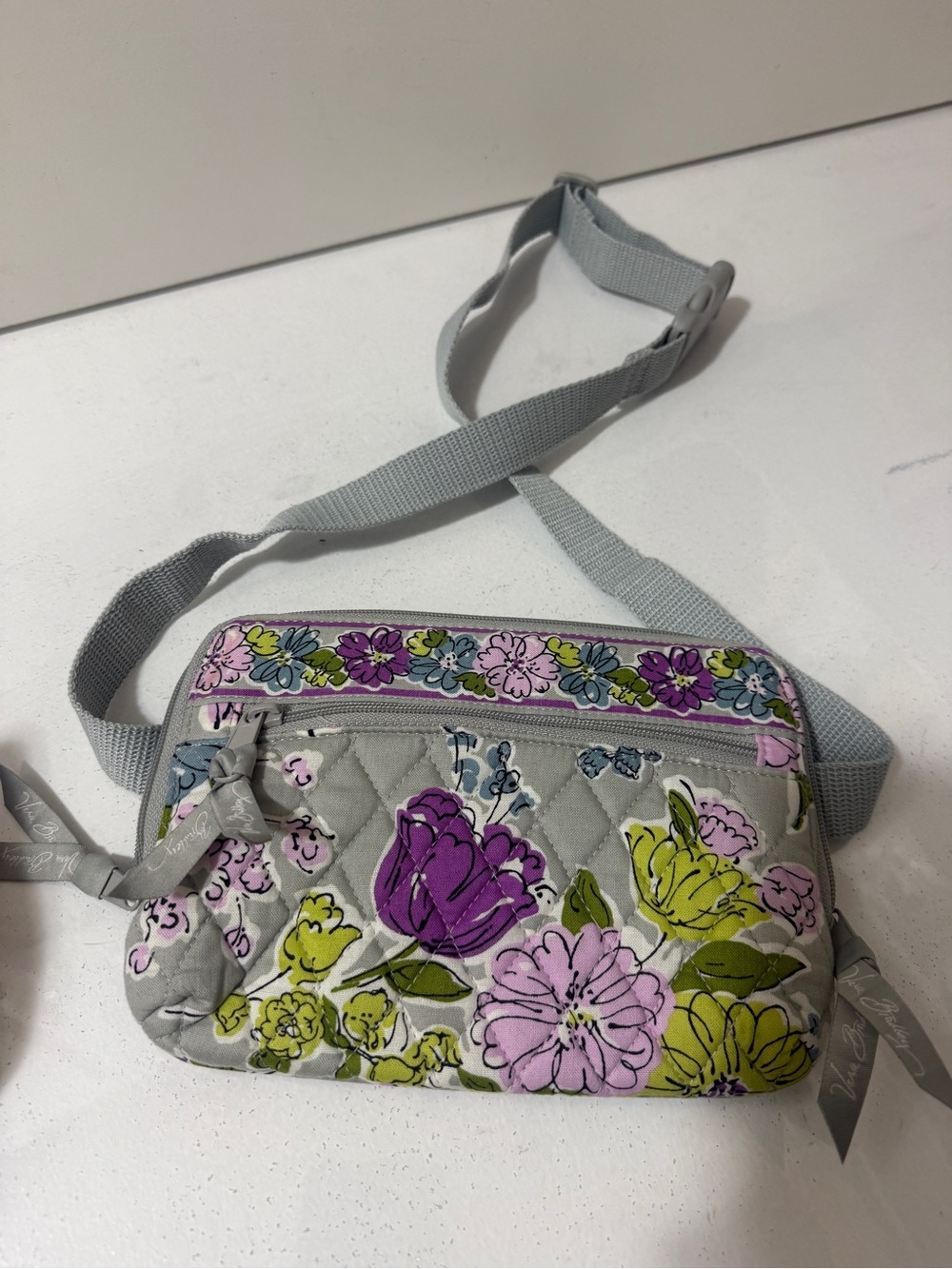 Vera Bradley Floral Quilted Crossbody Belt Bag - Gray with Purple & Green - Picture 11 of 13